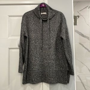 Lou & Grey Black and White Marled Cowl Neck Knit Sweater